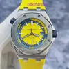 Mens AP Wrist Watch Royal Oak Series 15710ST Rare Lemon Yellow and Blue Paired with Deep Dive 300 meter Precision Steel Automatic Mechanical Watch