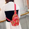 Mochila estilo chinês nordeste grande flor moda crossbody saco peito homens mulheres rua casual vermelho verde único ombro