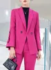Yitimuceng Slim Blazers for Women Office Ladies Fashion Long Sleeve Coats Solid Lapel Double Breasted Pant Suits 240319