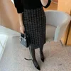 Saias Moukyun Outono Inverno Mulheres Tweed Saia Escritório Senhora Mid-long Cintura Alta Cintura Negócio Elegante Saco Hip Um Passo