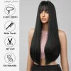 Perruques synthétiques Black Wig Synthétique Longs Silky Straight Cosplay Party Perreaux avec frange pour afro Femmes Daily Natural Res résistant à la chaleur Faux Hair Y240401