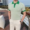 High Class Retro British Fashion Polo Shirt Mens Summer Fashion Osobowość Plaid Contrast Jacquard Knit T-shirt Mens 240322