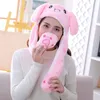 Girls Plush Moving Rabbit Ears Hat Cartoon Stich Funny Cap Kids Party Unicorn Airbag Anime Hats Women Move Jumping Ear Hats 240401