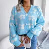 Malhas femininas inverno outono faculdade cardigans camisola feminina solta decote em v flores impressão feminina floral bonito casaco casual grosso suéteres