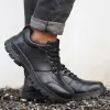 Bottes imperméables hommes Chaussures de sécurité en cuir Antipuncture Chaussures de travail Légères baskets de travail Bottes de chaussures indestructibles