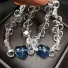 ارتباط أساور S925 Natural Aquamarine Heart Clear Quartz Seardrop Bracelet Men Women Charm Flash Baresles Higine Jewelry Gifts