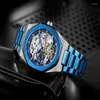 Montres-bracelets Cadran octogonal Bleu Précision Bracelet en acier Pointeur Mécanique Mouvement automatique Montre pour hommes