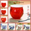 Koppar fat 6st kinesiska egenskaper rött bröllop te set dubbel lycka kopp isolerat skald bevis