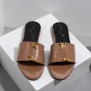 Luxe metallic dia Sandalen Designer Slides Slippers Schoenen Schoenen Zomer Sandaal Sandaal Fashion Wide Flip Flops Slipper voor vrouwen Lage hakschoenen met doosmaat 37-42