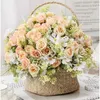 Decorative Flowers Home Artificial Silk Mona Roses Bouquet Fake Flower Green Plant Office Decor Simulation Champagne White Rose Floral