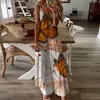 Casual Dresses Boho Dress Summer Butterfly Print för kvinnor 2024 ärmlösa spaghettirandor Robe Vacation Beach sundress Vestido