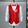 Men's Vests Waistcoat Bow Tie Set Retro Disco Groom Wedding Party Vest With Glossy Surface V Neck For Formal