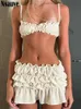 Nsauye Women Kjol Set Summer Semester Beach Halter Bra Crop Tops and Mini Club Sexig Ruched Slim Dress Two Piece 240329