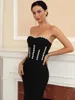 Casual Dresses Ailigou 2024 Summer Women's Black Diamond Crystal Strapless Tight Long Bandage Dress Elegant Celebrity Party Evening