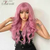 Syntetiska peruker Easihair rosa cosplay Syntetiska peruker Långt vattenvågiga rosa peruker med Bangs Party Lolita Girl Women Hair Wigs Heat Resistant Fiber Y240401