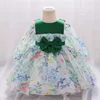 Girl Dresses Bbay Green Bow Christmas Dress For Baby Girls Floral Long Sleeve Princess Party Infant 1st Birthday Wedding Gown