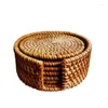 Table Mats 6-Piece Set Of Rattan Tea Ceremony Pot Holder Pad Heat Insulation Brown Yellow