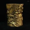 Dekorativa figurer markerade kinesiska brons mässingsbi tallborstpanna blyerts vasstaty skulptur