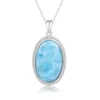 Pendanthalsband 925 Sterling Silver Jewelry Gifts Classic Pendant Necklace Natural Precious Larimar Retro Woman Oval Charm Rhodium Plated Gold 240401