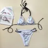 23 ESMANS NIEUWE SEXY SILVER Glansende gesplitste bikini