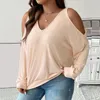 Women's T Shirts Yard Autumn Winter Sexy Off-the-shoulder V-neck Loose Casual Solid Color Long Sleeve T-shirt Top