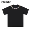 Magliette da uomo ZAZOMDE Scollo Lettera T-shirt a maniche corte in cotone stampato Top Casual Uomo Streetwear Uomo sciolto