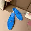 LP Mule Loafers Suede Women Slippers Flats Loafers 100% real Suede Moccasin luxury Designer Shoes Summer Slip-Ons Deep Ocra Babouche Charms Walk Linen Size 35-45