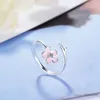 Кольца-кластеры, стерлинговое серебро 925 пробы, розовое вишневое кольцо, открывающееся кольцо, эмалированный цветок, регулируемый для женщин, установка паве, ювелирные изделия с CZ, BSR438