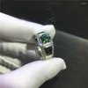 Cluster Ringen Zilver Uitstekende Cut 1 Ronde Diamant Test Geslaagd Groene Moisaniet Paar 925 Emerald Ring Mannen Vrouwen Sieraden