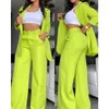 Kvinnors tvåbitar byxor 2024 Vårkläder Pure Color Elegant Longeeved Lapel Suit Pocket Straight-ben