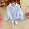 Femmes Blouses Chemises Été Demi Manches Boutonnée Chemise Lâche Chemisier Occasionnel En Mousseline De Soie Femmes Attachées Taille Élégante Pour H111 Drop Livraison Otlud