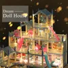 3d Assembly Doll House Diy Miniature Model Accessories Villa Princess Castle Led Lights Girl Christmas Birthday Gift 240321