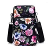 Umhängetaschen Damen Handytasche Floral Bedruckt Nylon Mini Messenger Tasche Sport Aufbewahrung Geldbörsen Dreischichtige Arm-Münzbörse