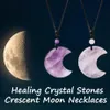 Pendant Necklaces Crescent Moon Crystal Necklace Natural Stone Pendant Tiger Eye Amethysts Pink Quartz Black Obsidian Opal Rope Wrap Necklace H092 240330