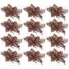 Dekoratif Çiçekler 12 PCS Noel Glitter Poinsettia Noel Çelenk Çelenk Tatil Dekorasyonu (Karanlık Kahve)