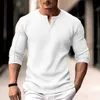 Mens Waffle Henley Camisa Tee Top Manga Longa Simples Rua Férias Manga Longa Roupas Vestuário Moda Básica Camiseta para Homens 240329