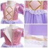 Girl Rapunzel Dress for Kid Halloween Princess Cosplay Costume For Birthday Party Gift Purple Paljetter Mesh kläder 240314