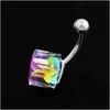 Umbigo Bell Botão Anéis Gem Cristal Aço Cirúrgico Barbell Belly Umbigo Anéis Sexy Dangle Brilhante Body Piercing Jóias Rainbow Drop De Otngw