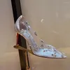 Jurk Schoenen Kristal Stiletto Hoge Hakken Sexy Transparante Strass Puntige Pumps Zilver Banket Vrouwen Sandalias Mujer Zapato De Tacon