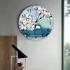 Horloges murales peinture à l'huile Texture blanc Magnolia fleur camion impression horloge Art silencieux montre ronde pour cadeau de décoration de la maison