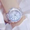 Relógios de pulso BS Elegante Big Dial Mulheres Assista Famosas Marcas de Luxo Strass Rosa Ouro À Prova D 'Água Aço Feminino 2024