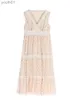 Basic Casual Dresses Boho Lace Dress Women White Beach Long Summer Patchwork Maxi Sleeveless V Neck Sundress Elegant Party yq240402