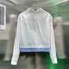 قمصان مخططة قصيرة الطراز قمم النسائية الحرف الحرف التطريز Tirts Designer Zipper Shirt Tees