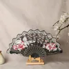 Figuras decorativas de estilo chino, abanico de plástico de pavo real, baile, señora, boda, planchado, polvo dorado