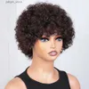 Perucas sintéticas perucas de cabelo humano marrom curto bob pixie cortado cabelo brasileiro afro para mulheres negras Máquina Parte Parte com Bang barato y240401