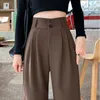 Frauen Hosen Schwarz Lose Frühling Sommer Casual Büro Dame Gerade Hohe Taille Dicke Schlanke Einfache Mode Weibliche Breite Bein