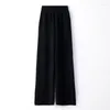 Women's Pants Wool Winter Wide Leg Woman's Mid Waist Relaxed Straight Tube Autumn Knitted Long Trousers Solid Clastic