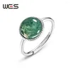 Cluster Rings Wes 925 Sterling Silver for Woman 9 9mm Natural Gemstone Moss Agate Fine Jewelry Wholesale Wedding Presents Anniversary Band