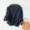 Women's Sweaters Autumn Navy Blue Half Turtleneck Zipper Knitted Sweater For Women