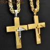 Smycken sunnerlees rostfritt stål Jesus Kristus kors hänge halsband byzantin länk kedja sier färg guld pläterade män pojkar gåva sp247